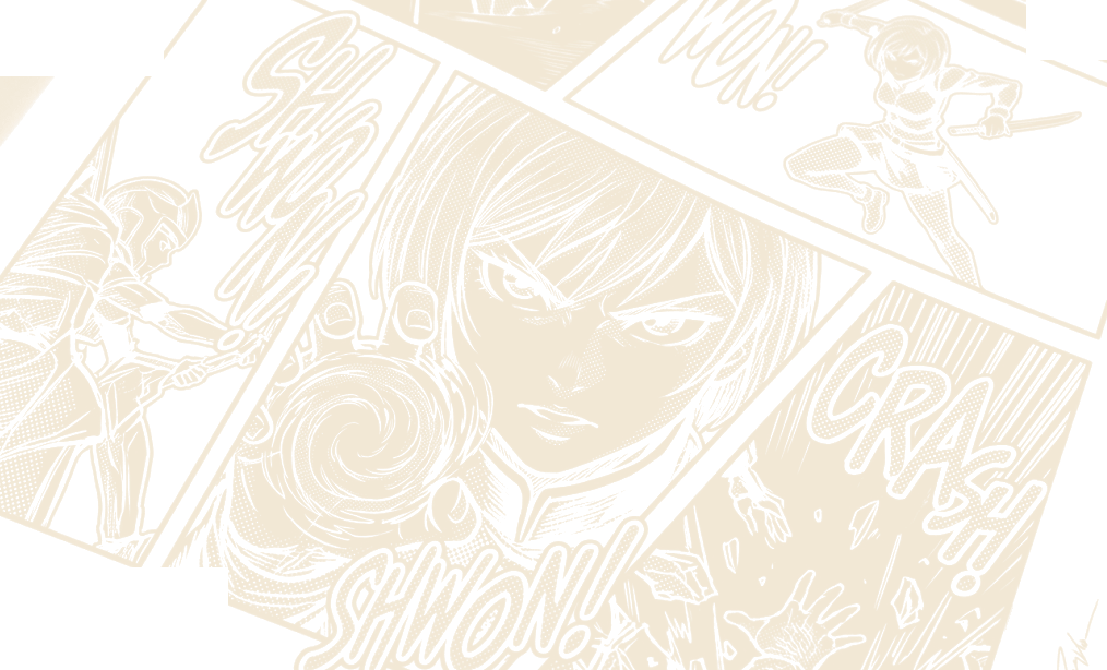 Original SystemFit manga panels, drawn as cream line art